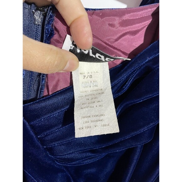 Vtg Y2K Velvet Dress 7/8 Blue Puff Sleeves Whimsigoth Holidays Prom Party USA - Picture 4 of 14